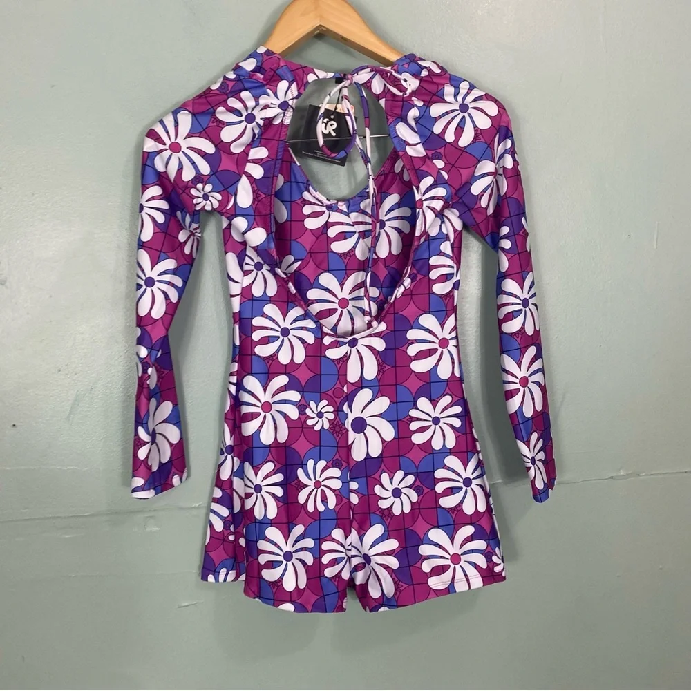 Free‎ People Inner Relm Daydream Surf Suit Purple Floral Large - Picture 4 of 5